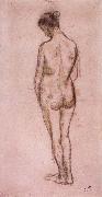 Full-length standing nude of a woman from behind